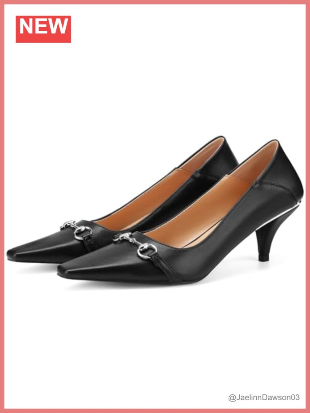 Women's Metal Buckle-Detail Pumps Square Toe Kitten Heels Faux Leather 2-in-1